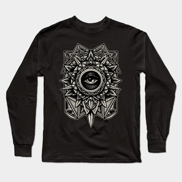 Sacred Geometry Seraphim Star Mandala Black Long Sleeve T-Shirt by Roberto Jaras Lira